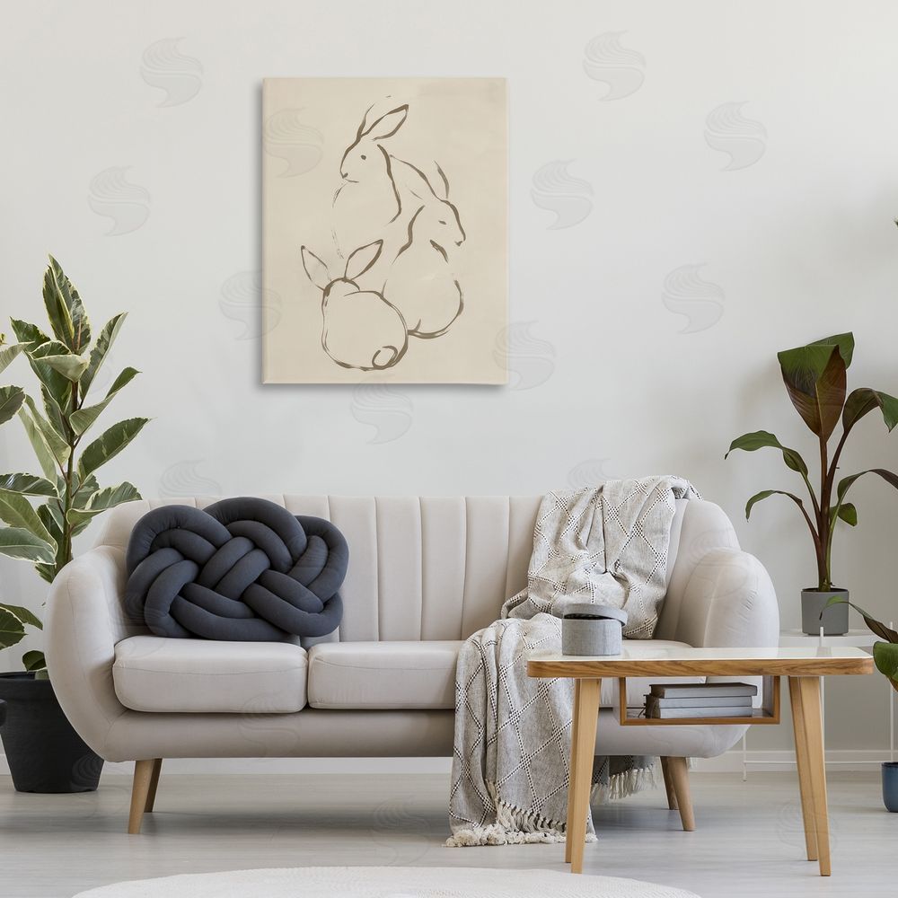 June Erica Vess Earthtone Rabbit Sketch Canvas Wall Art Print in Room