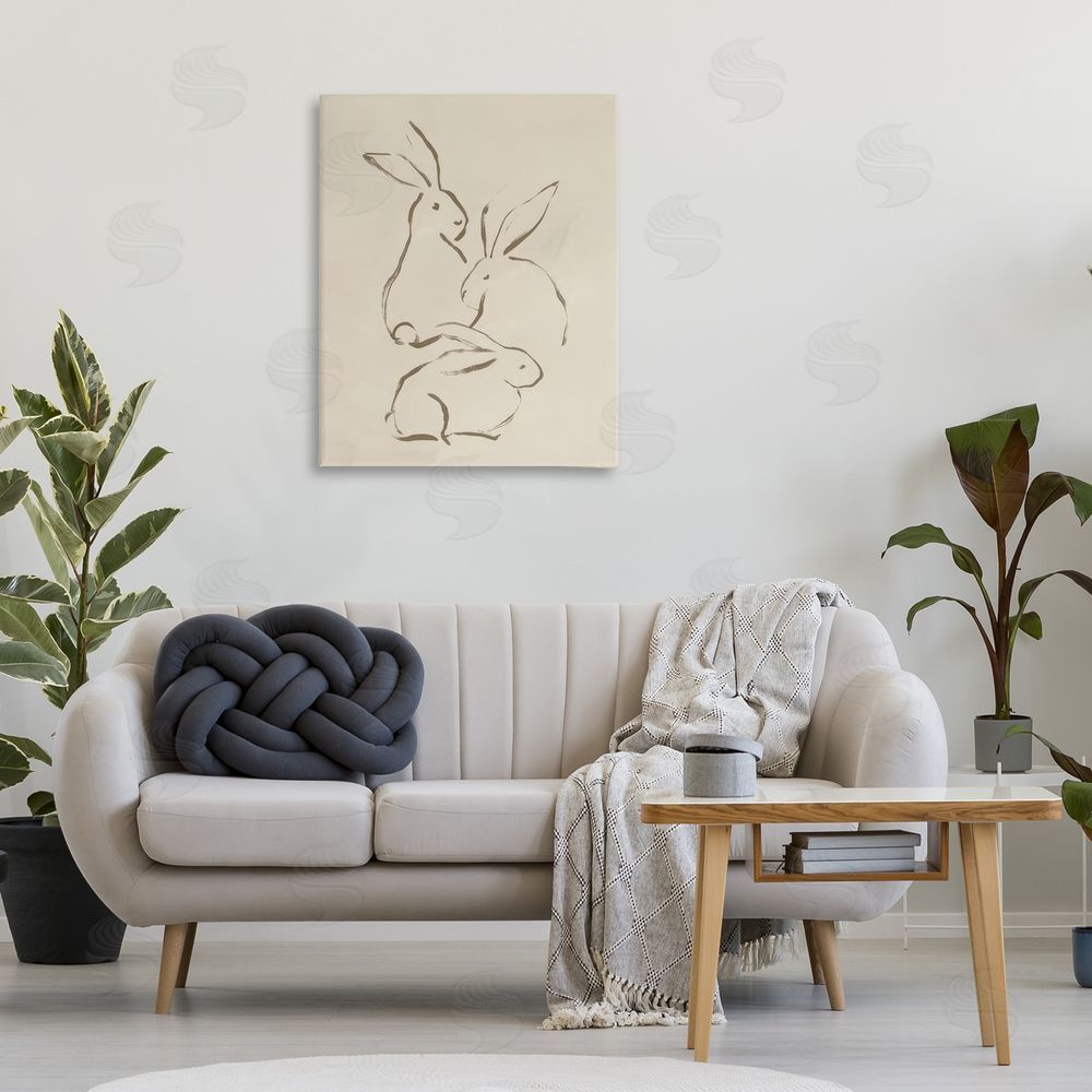 June Erica Vess Earthtone Bunny Sketch Canvas Wall Art Print in Room