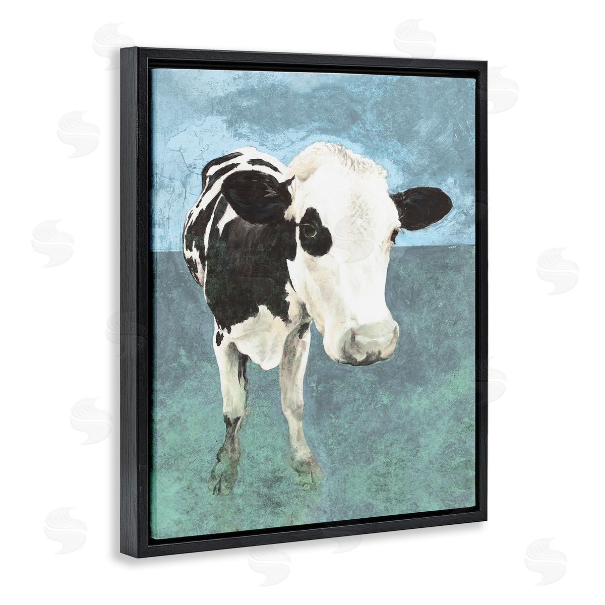 Simple Farmhouse Cow Black Floating Frame Canvas Wall Art, Home Decor by White Ladder