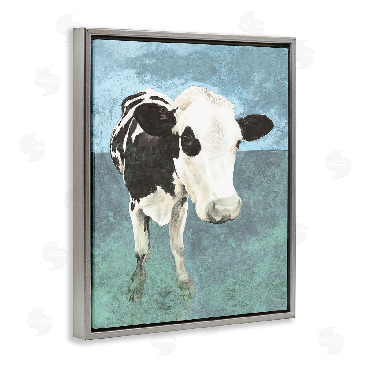 Simple Farmhouse Cow Grey Floating Frame Canvas Wall Art, Home Decor by White Ladder