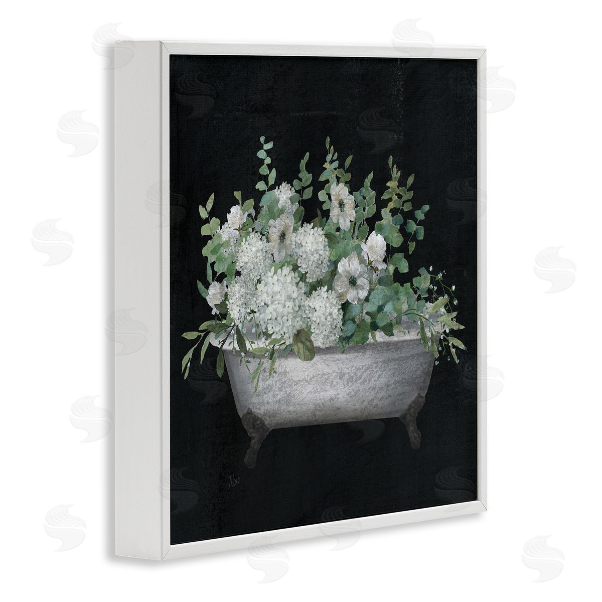 Floral Bath on Black White Frame Print Wall Art, Home Decor by Nan