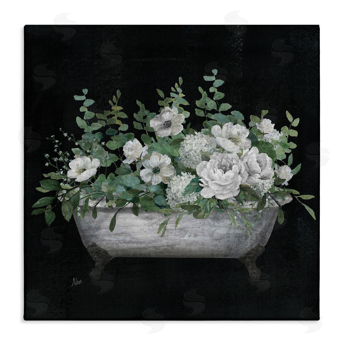 Rustic Floral Bathtub Canvas Wall Art, Home Decor by Nan