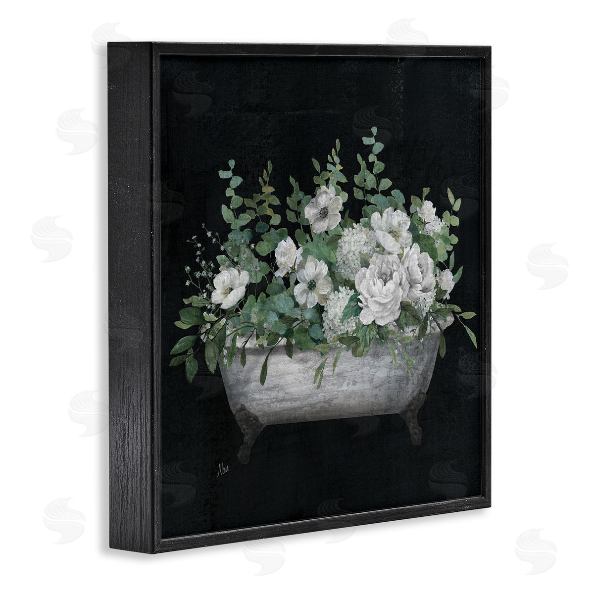 Rustic Floral Bathtub Black Frame Print Wall Art, Home Decor by Nan