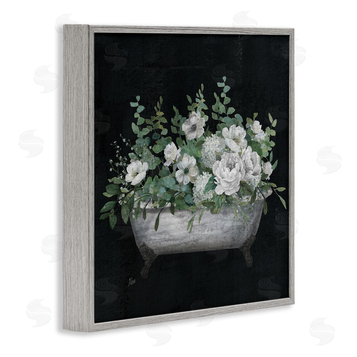 Rustic Floral Bathtub Grey Frame Print Wall Art, Home Decor by Nan