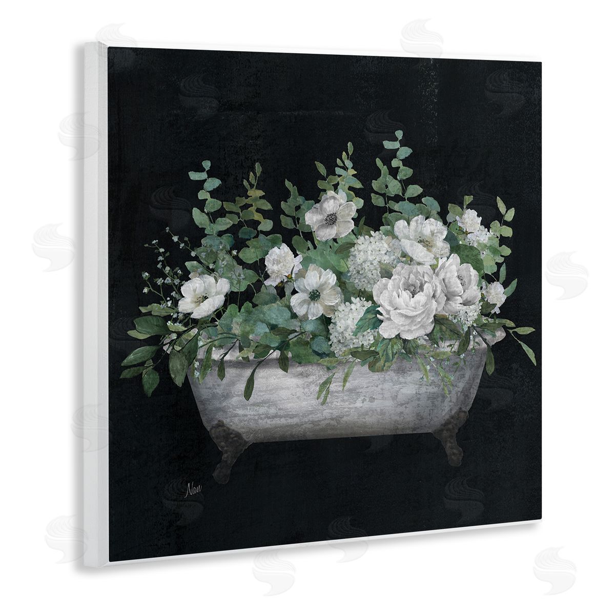 Rustic Floral Bathtub Wood Plaque Wall Art, Home Decor by Nan