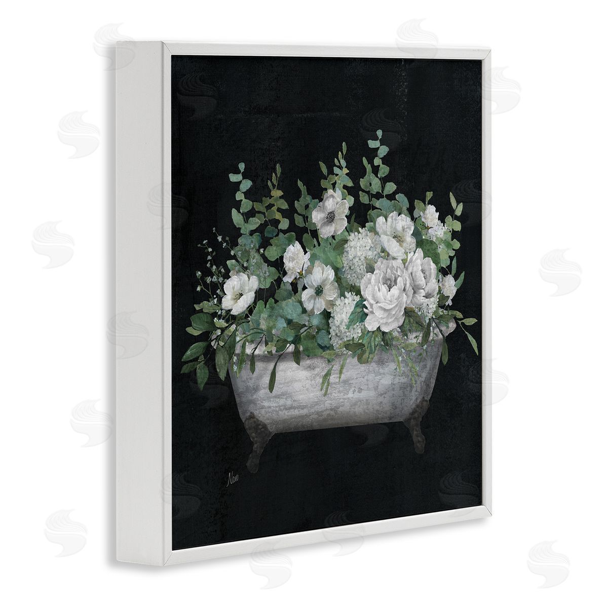 Rustic Floral Bathtub White Frame Print Wall Art, Home Decor by Nan