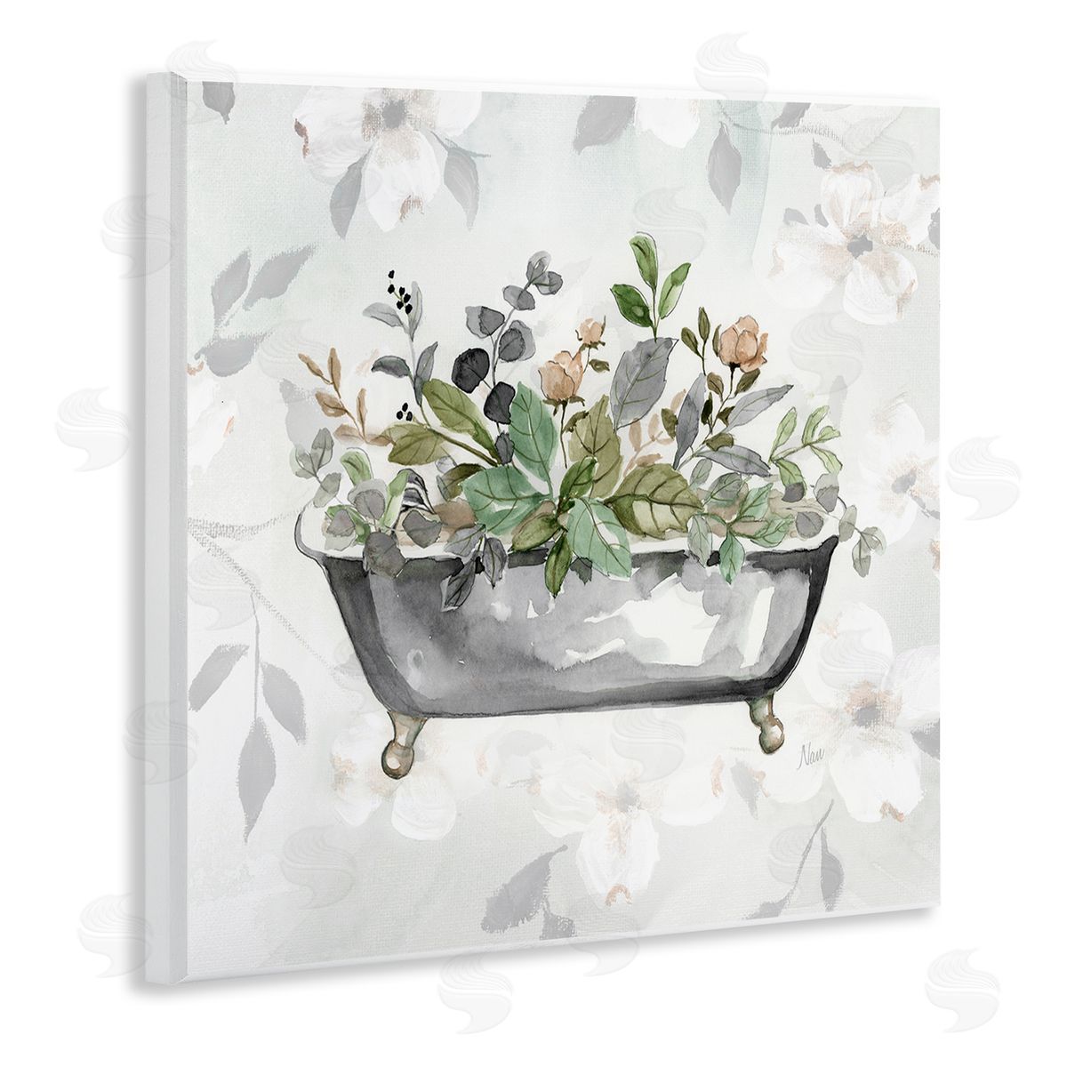 Leaf Patterned Bath Wood Plaque Wall Art, Home Decor by Nan
