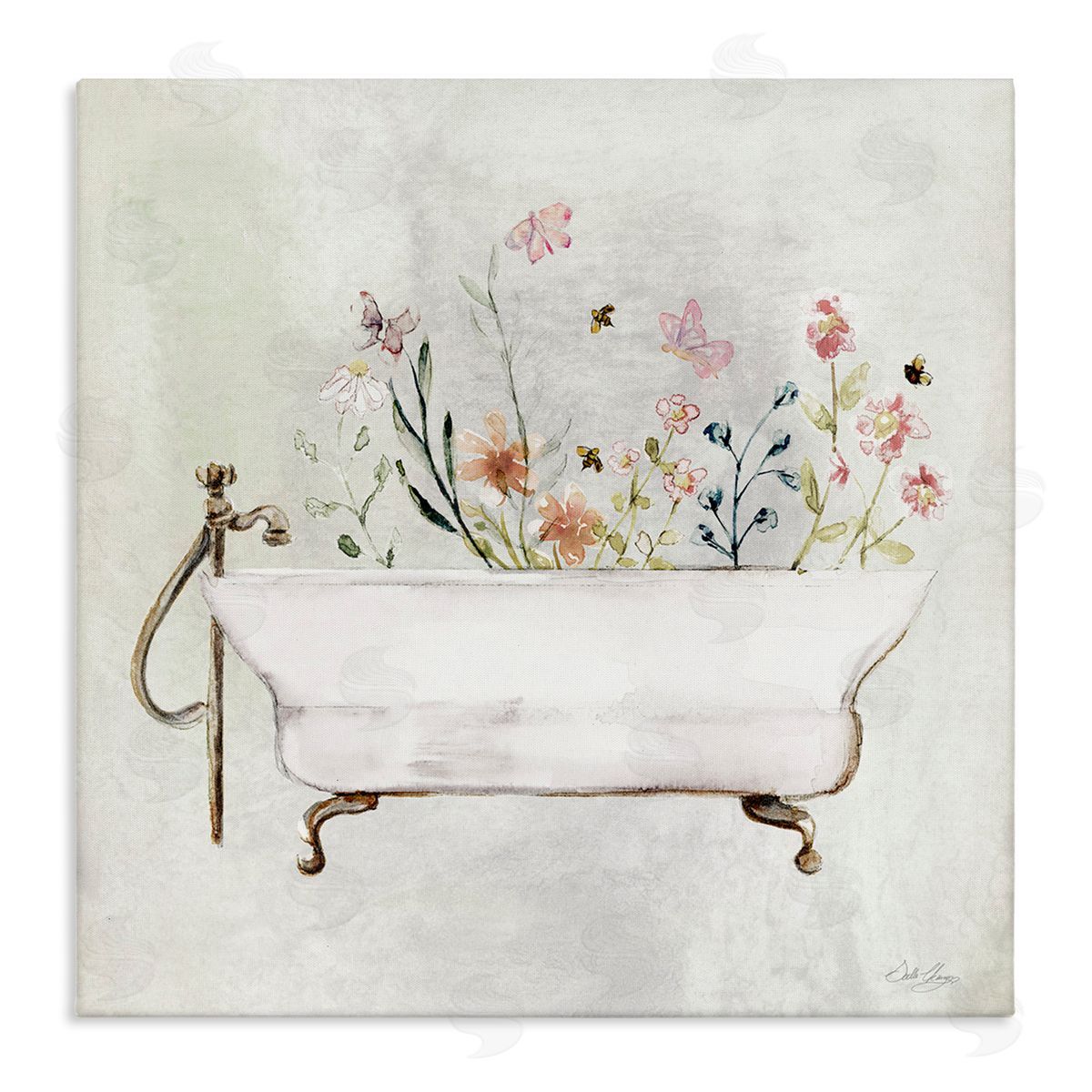 Butterfly Floral Tub Canvas Wall Art, Home Decor by Stella Chang