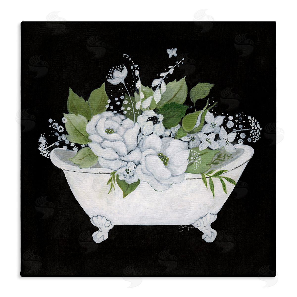 Charming Floral Bathtub Canvas Wall Art, Home Decor by Janet Tava