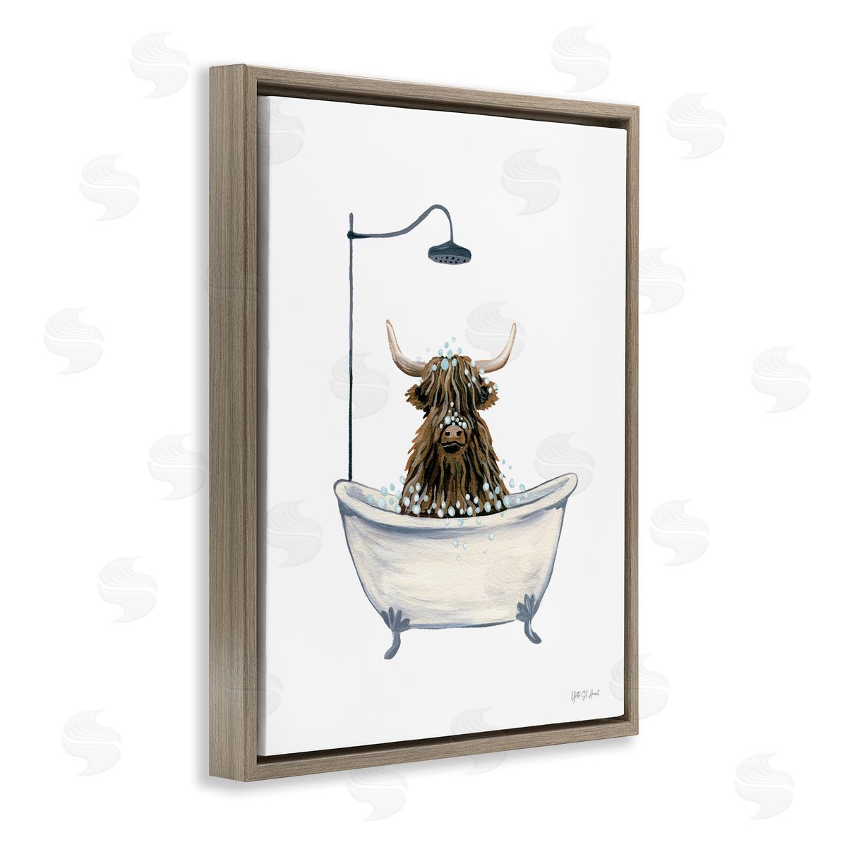 Highland Cow Bathtub Brown Floating Frame Canvas Wall Art, Home Decor by Yvette St. Amant