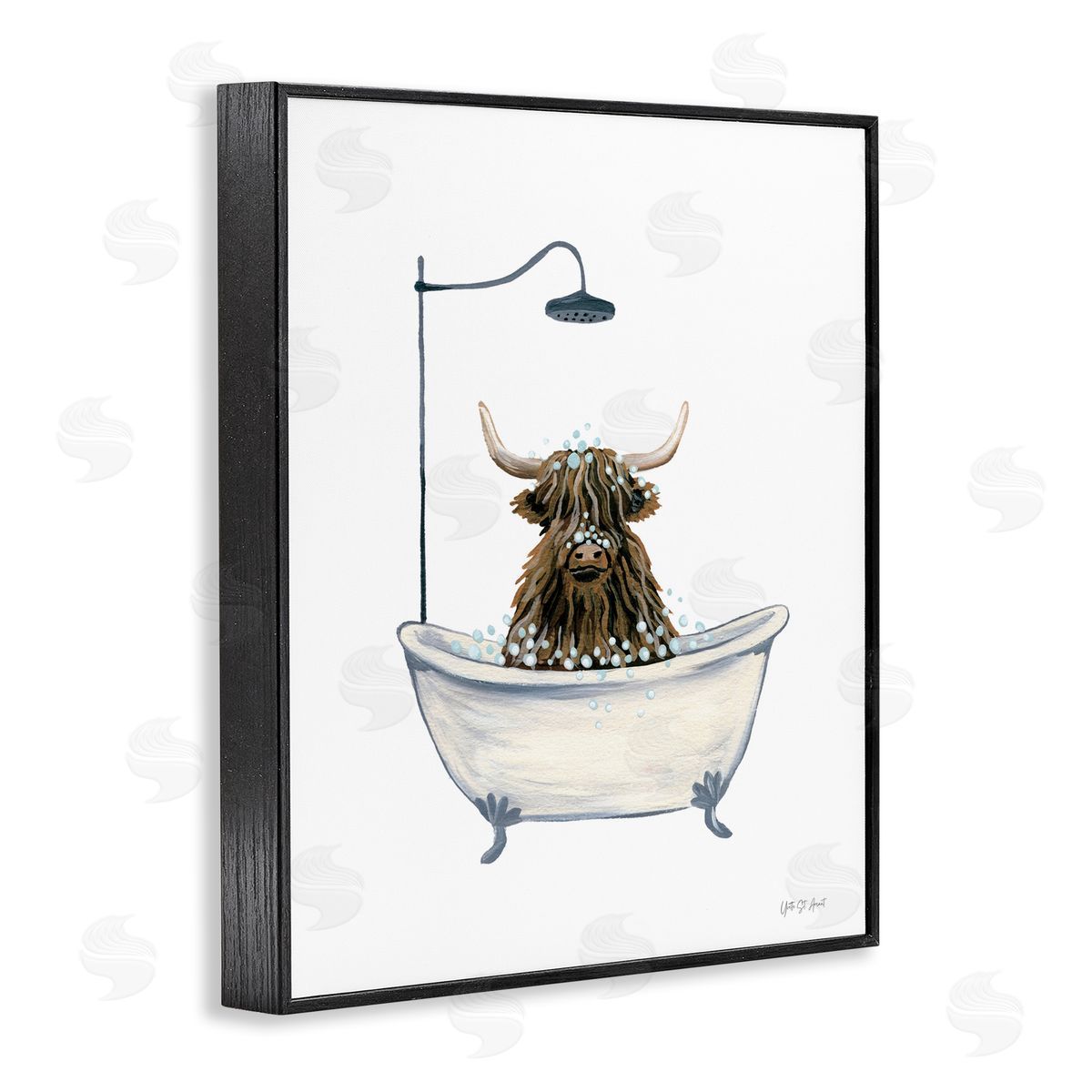 Highland Cow Bathtub Black Frame Print Wall Art, Home Decor by Yvette St. Amant