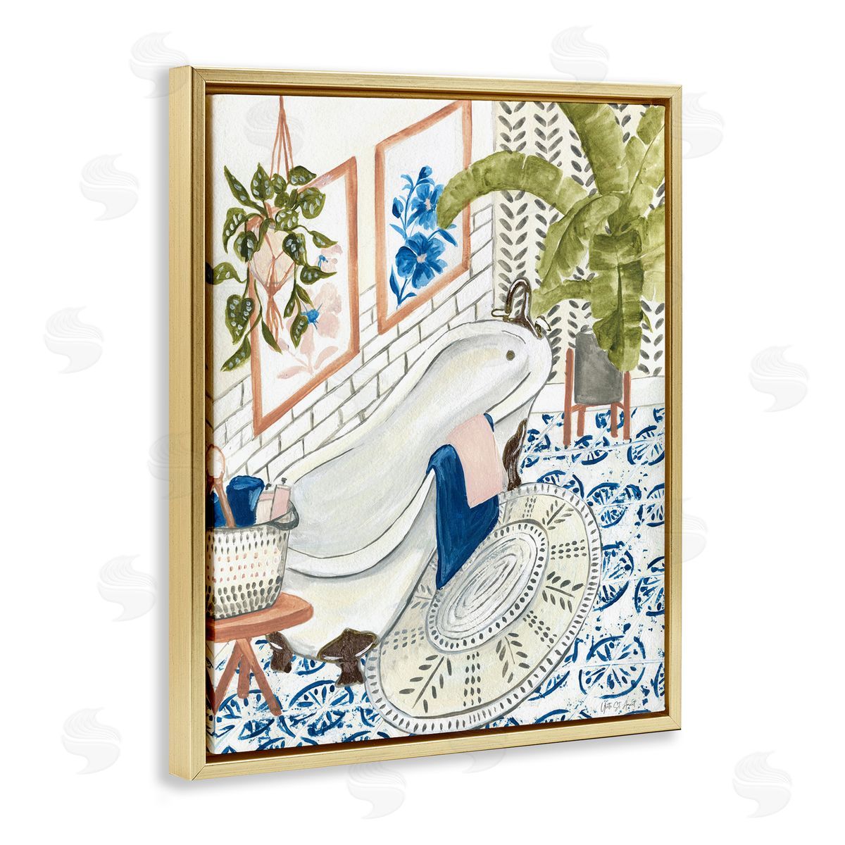Boho Chic Bathtub Gold Floating Frame Canvas Wall Art, Home Decor by Yvette St. Amant