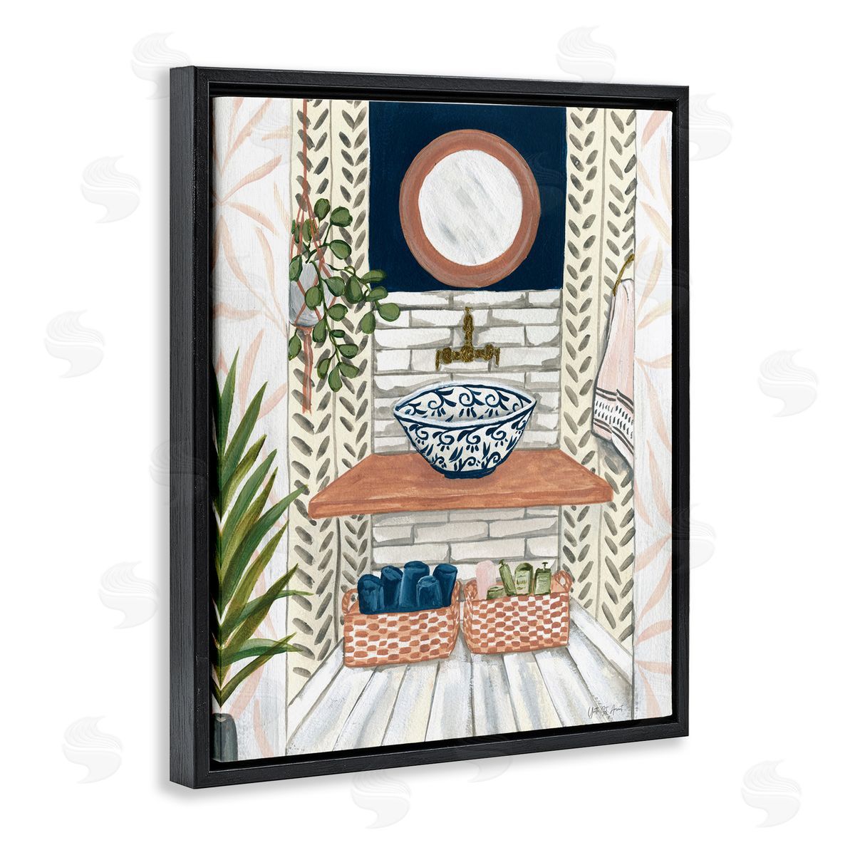Chic Bathroom Scene Black Floating Frame Canvas Wall Art, Home Decor by Yvette St. Amant