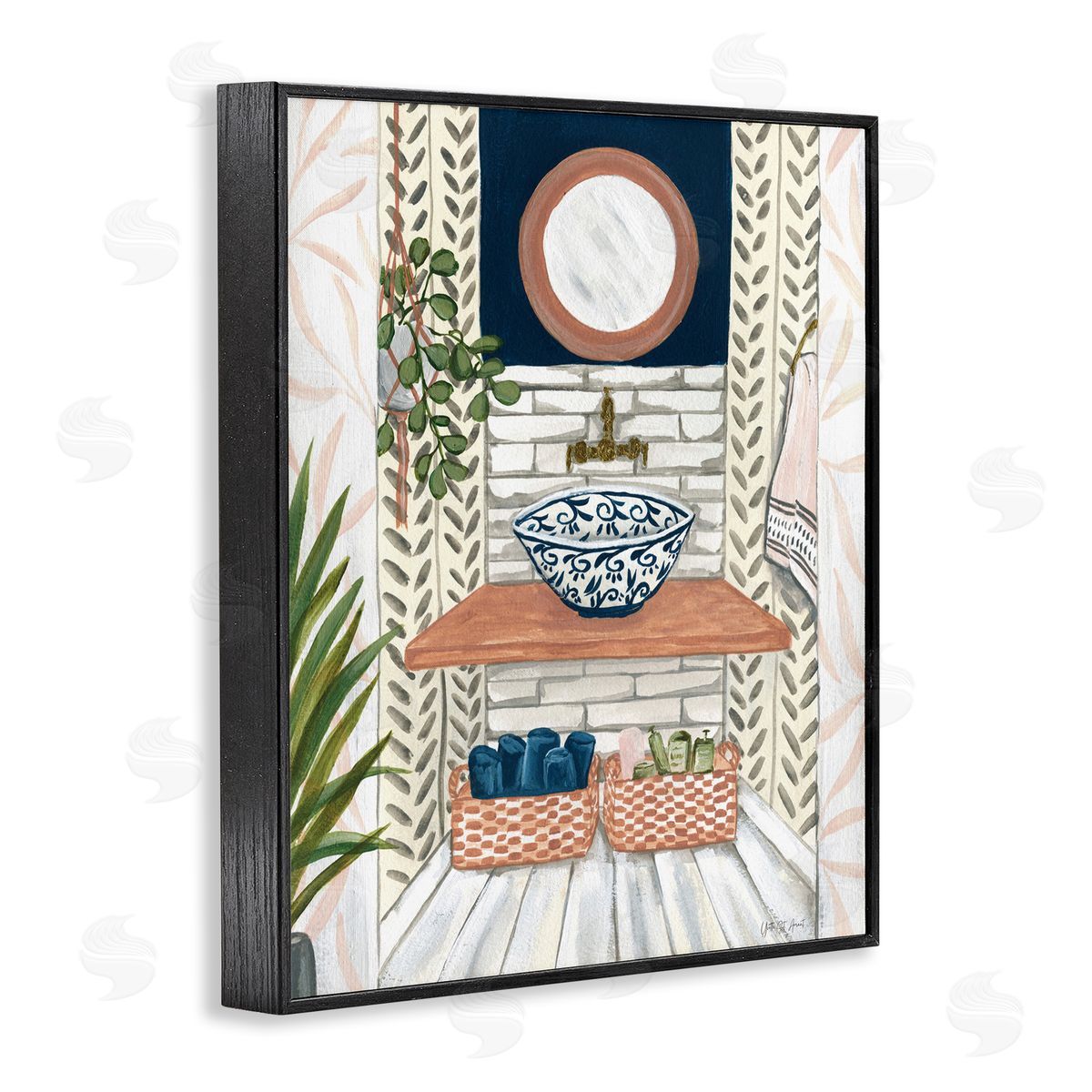 Chic Bathroom Scene Black Frame Print Wall Art, Home Decor by Yvette St. Amant