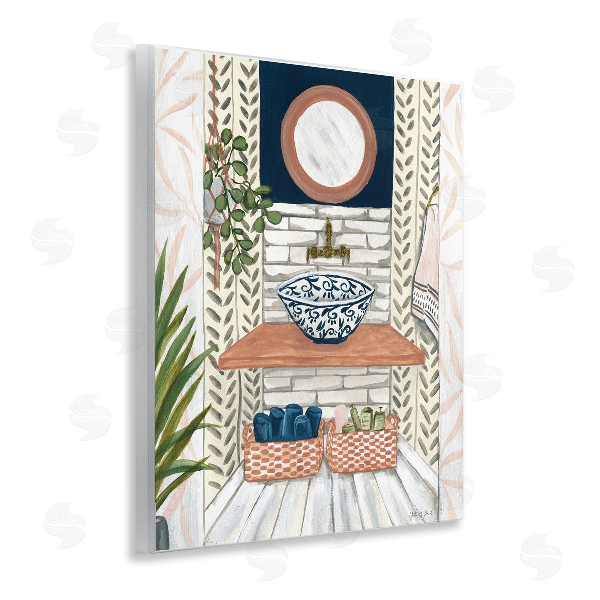 Chic Bathroom Scene Wood Plaque Wall Art, Home Decor by Yvette St. Amant