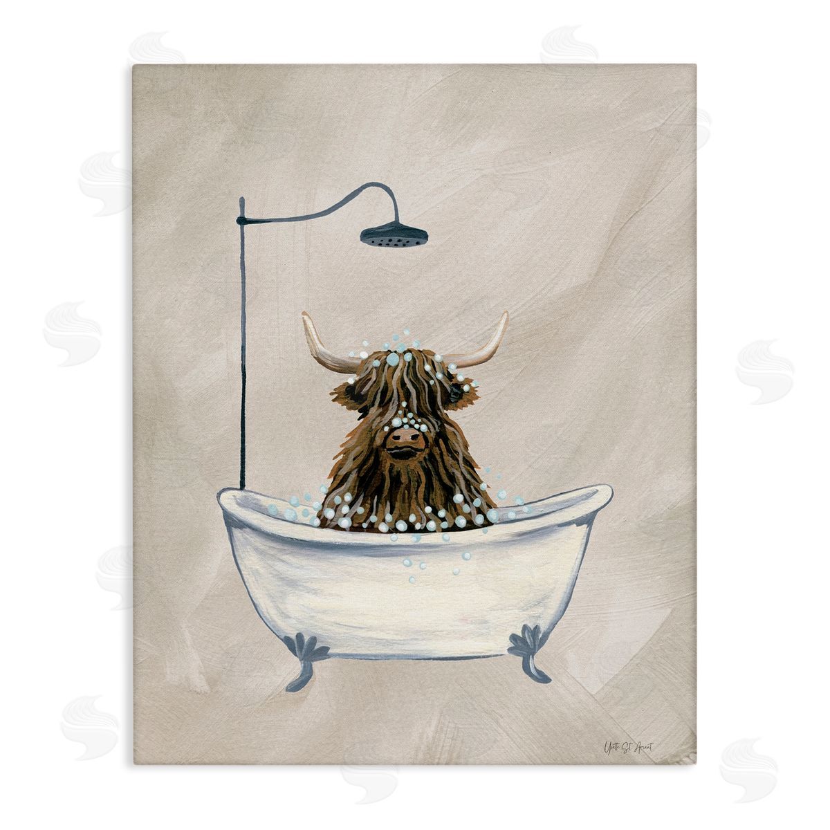 Highland Cow Bubble Bath Canvas Wall Art, Home Decor by Yvette St. Amant