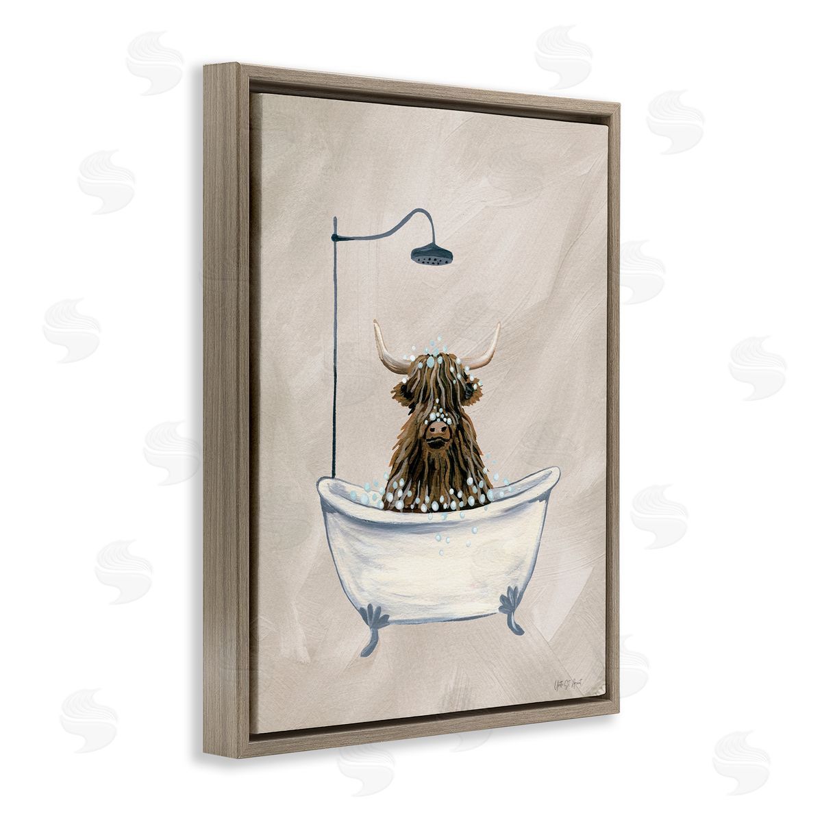 Highland Cow Bubble Bath Brown Floating Frame Canvas Wall Art, Home Decor by Yvette St. Amant