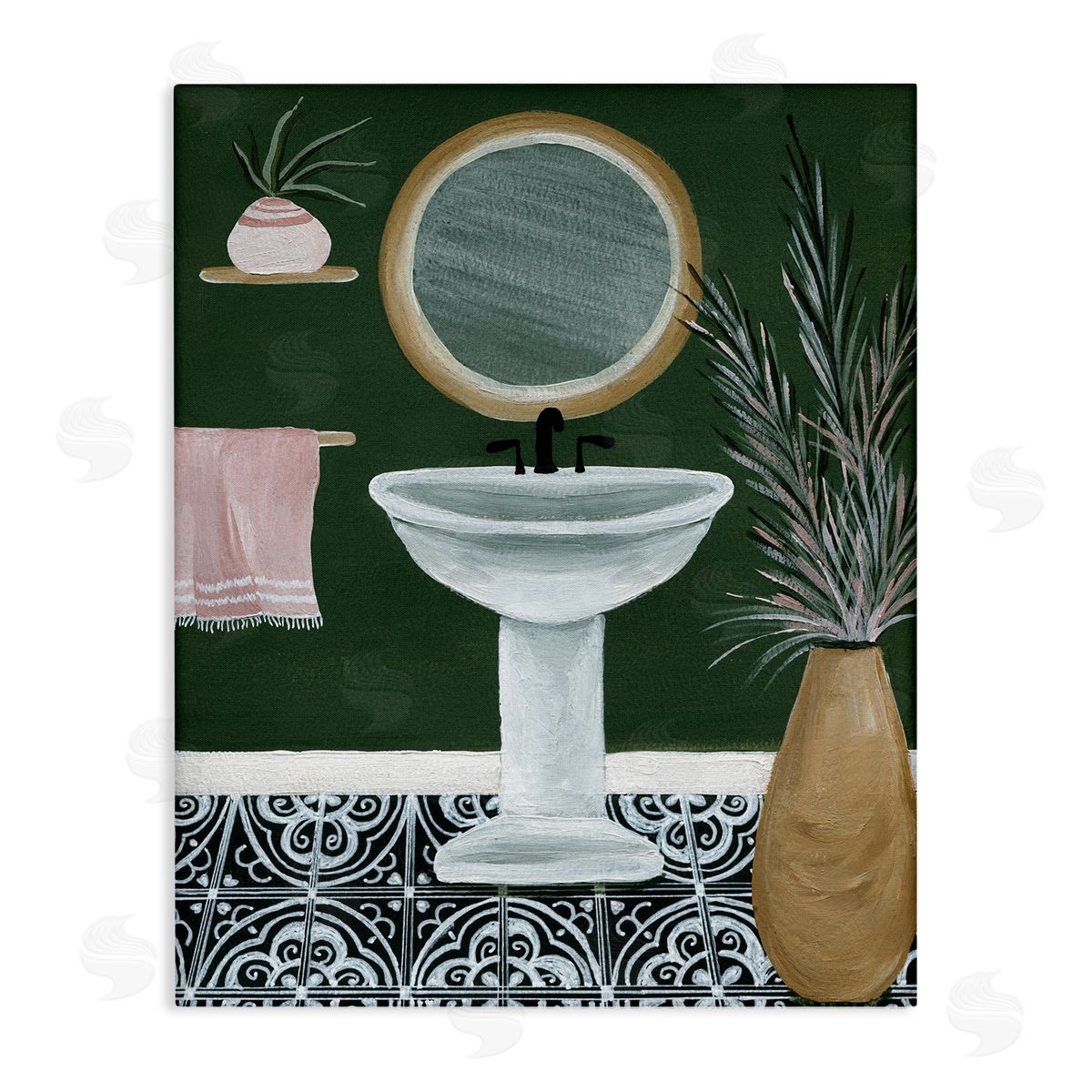 Chic Green Bathroom Canvas Wall Art, Home Decor by Yvette St. Amant