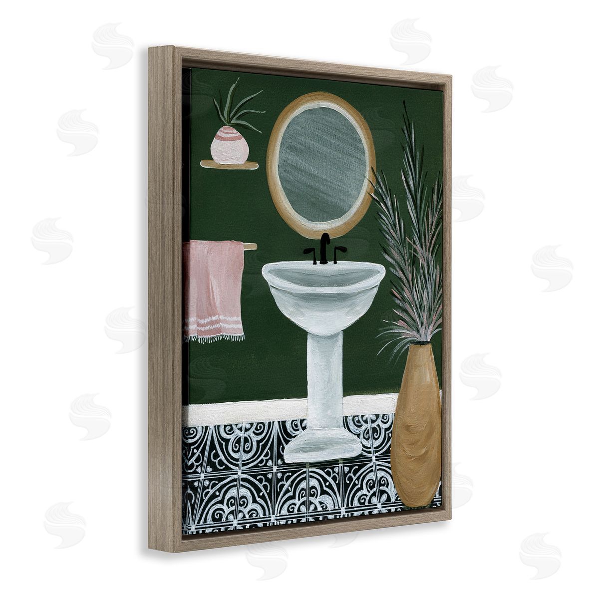 Chic Green Bathroom Brown Floating Frame Canvas Wall Art, Home Decor by Yvette St. Amant