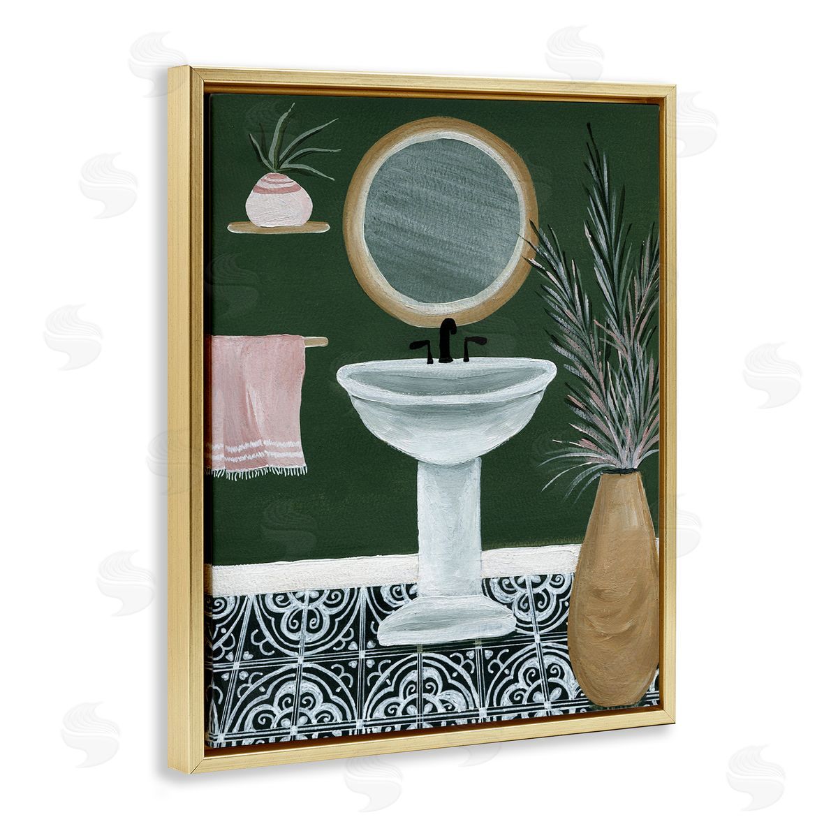 Chic Green Bathroom Gold Floating Frame Canvas Wall Art, Home Decor by Yvette St. Amant