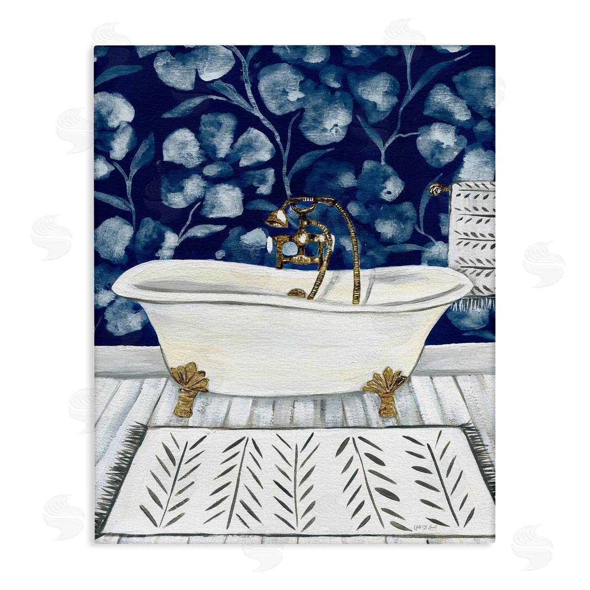 Bold Blue Bathtub Canvas Wall Art, Home Decor by Yvette St. Amant
