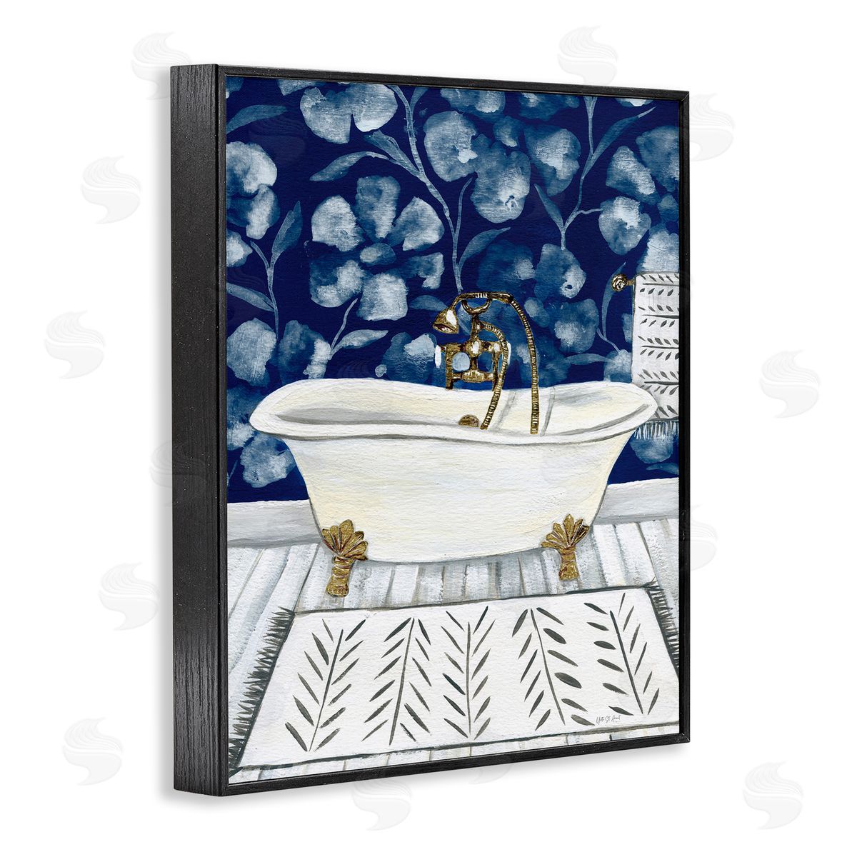 Bold Blue Bathtub Black Frame Print Wall Art, Home Decor by Yvette St. Amant