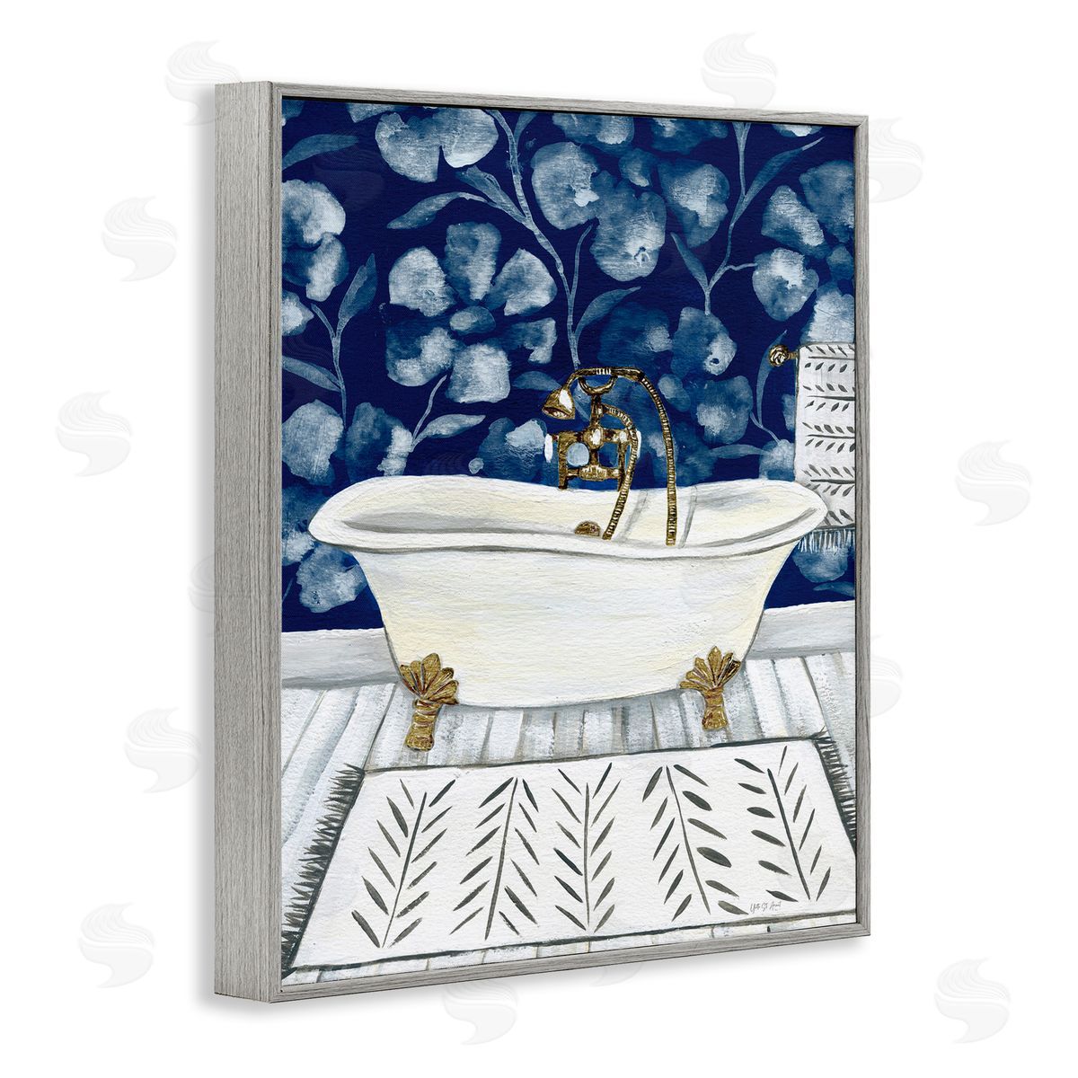 Bold Blue Bathtub Grey Frame Print Wall Art, Home Decor by Yvette St. Amant