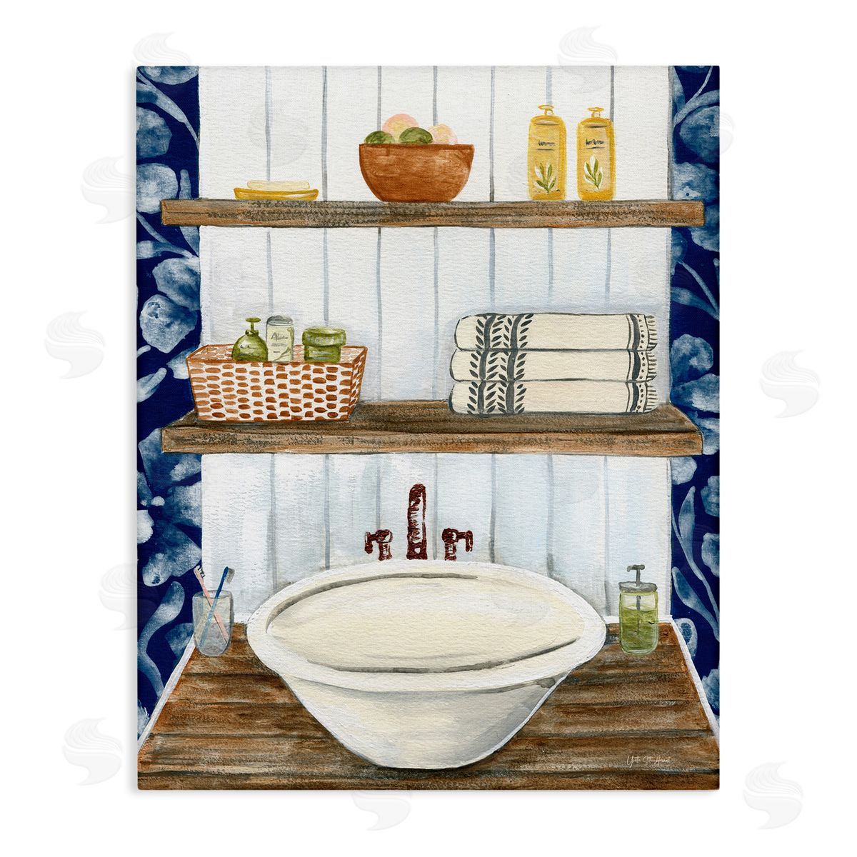 Bold Blue Bathroom Canvas Wall Art, Home Decor by Yvette St. Amant