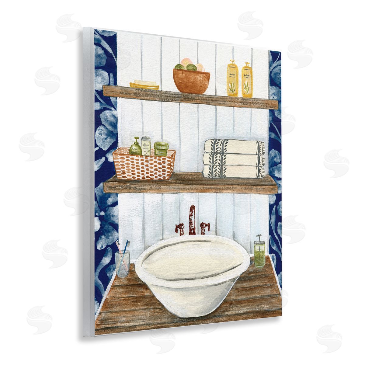 Bold Blue Bathroom Wood Plaque Wall Art, Home Decor by Yvette St. Amant