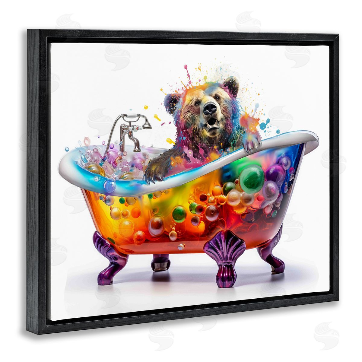 Modern Bold Bubble Bath Black Floating Frame Canvas Wall Art, Home Decor by Mary Cunningham