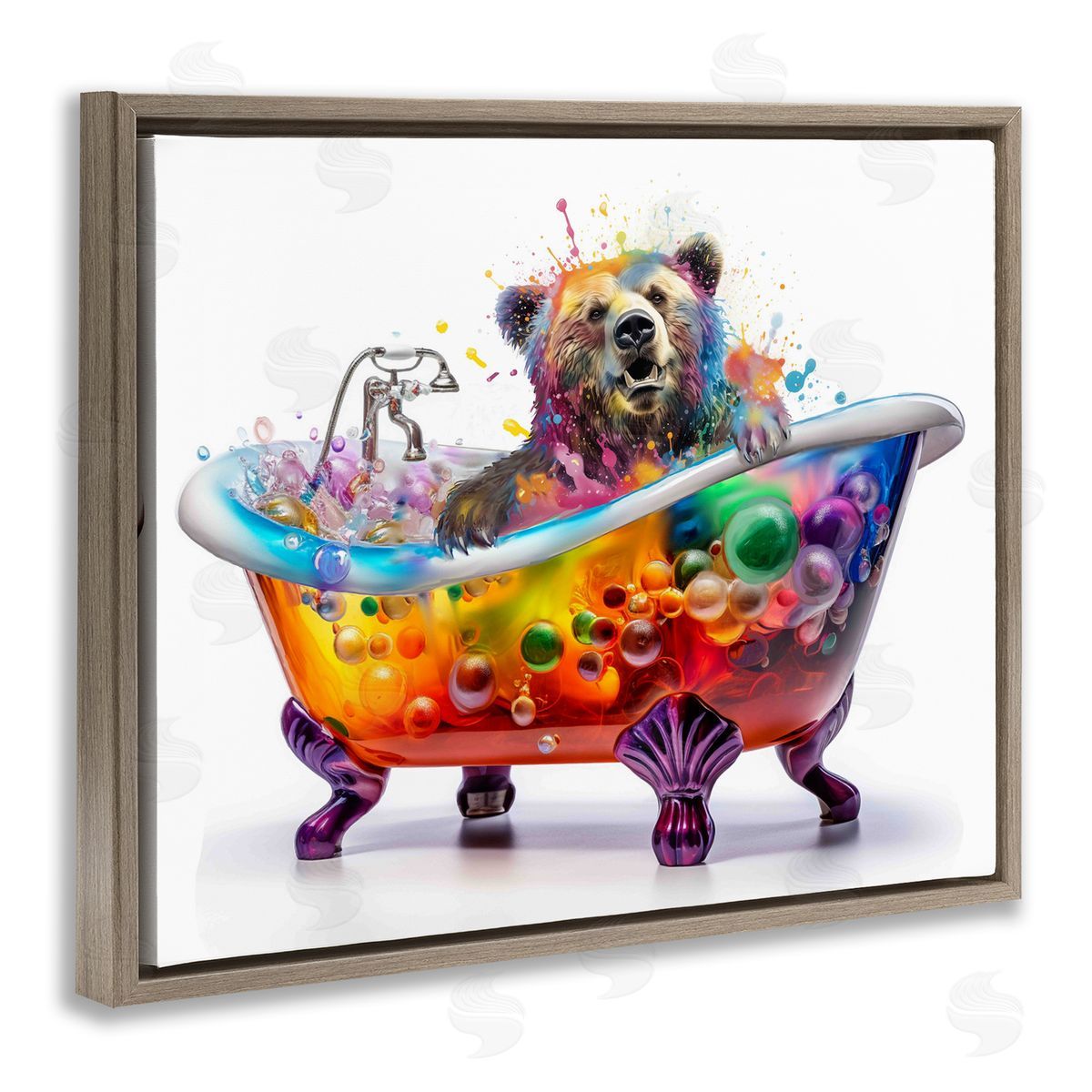 Modern Bold Bubble Bath Brown Floating Frame Canvas Wall Art, Home Decor by Mary Cunningham