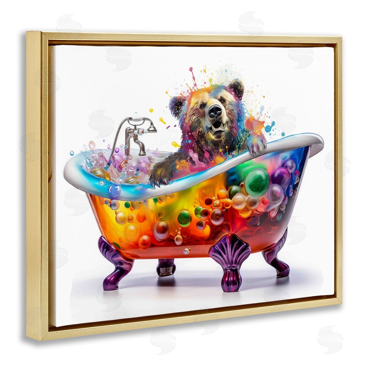 Modern Bold Bubble Bath Gold Floating Frame Canvas Wall Art, Home Decor by Mary Cunningham