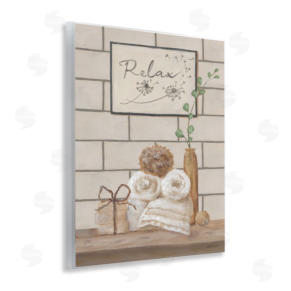 Relax Bathroom Scene Wood Plaque Wall Art, Home Decor by Pam Britton