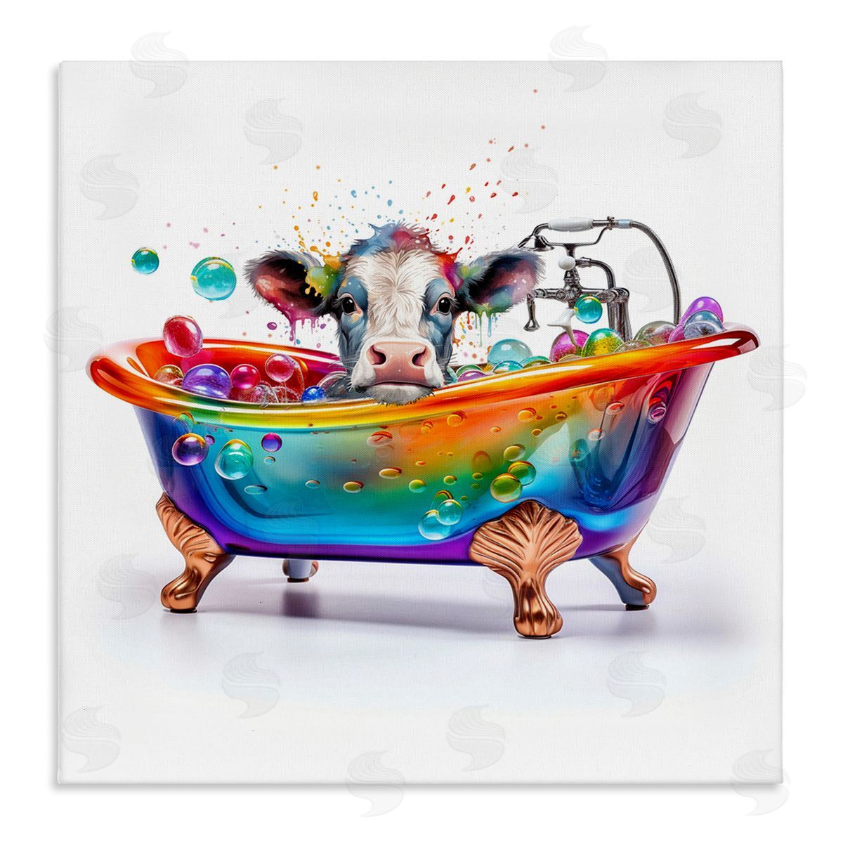 Cow in Rainbow Bath Canvas Wall Art, Home Decor by Mary Cunningham