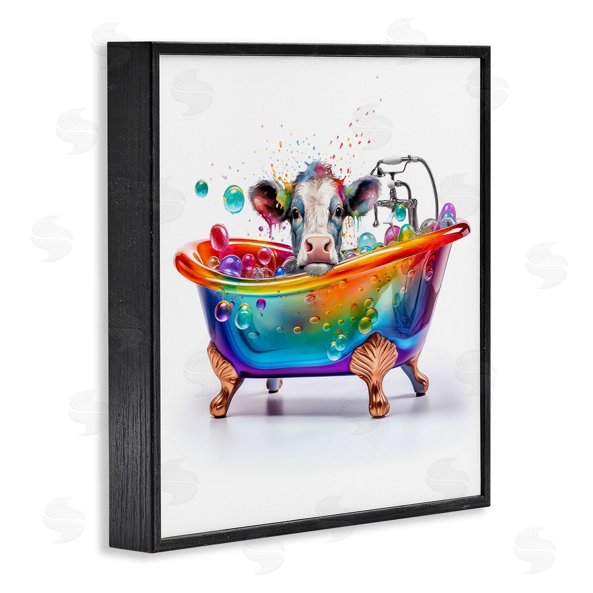 Cow in Rainbow Bath Black Frame Print Wall Art, Home Decor by Mary Cunningham