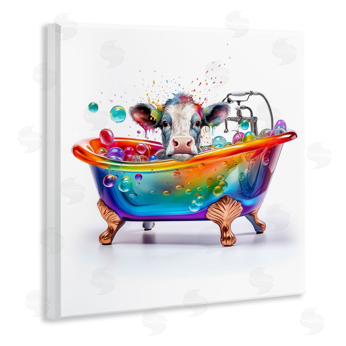 Cow in Rainbow Bath Wood Plaque Wall Art, Home Decor by Mary Cunningham