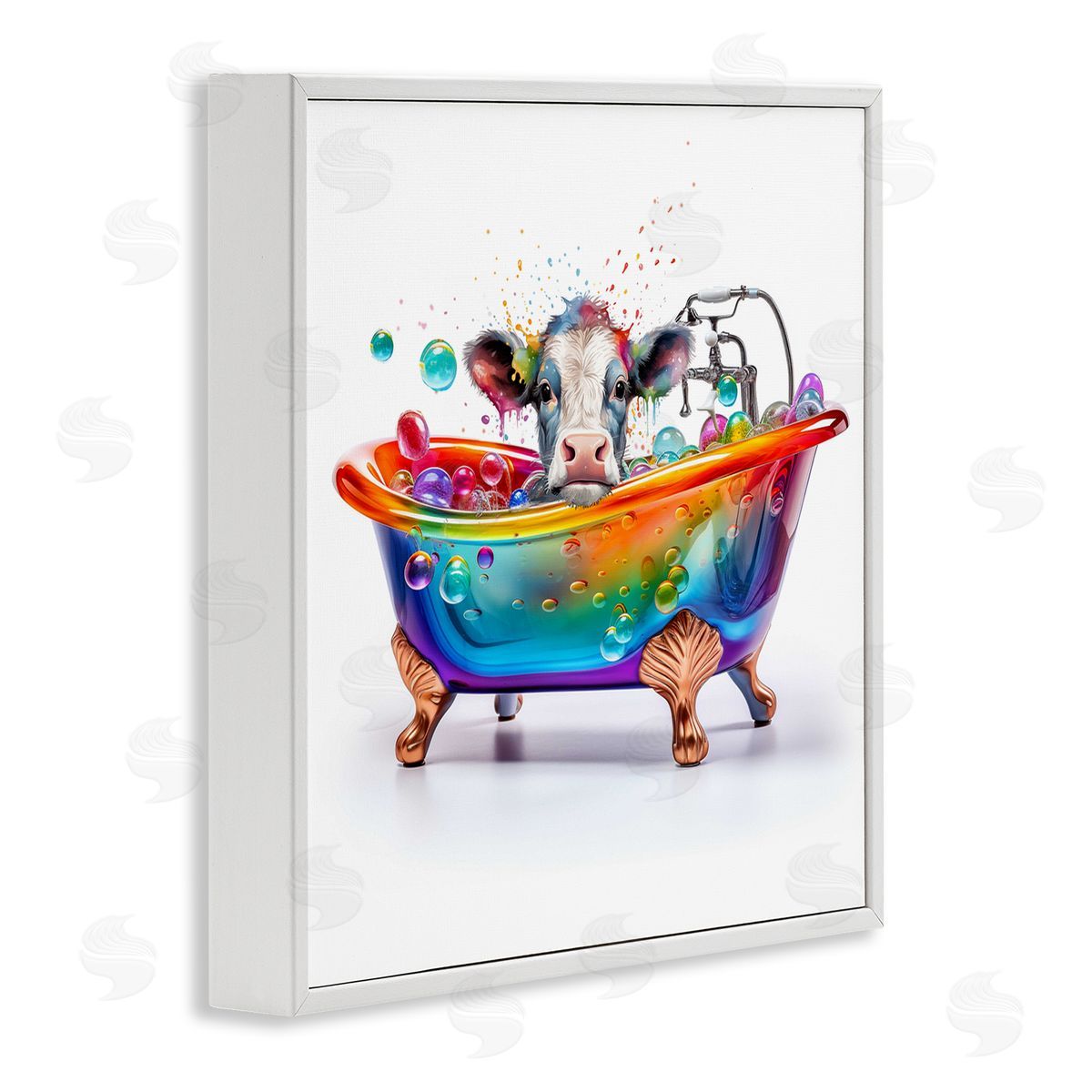 Cow in Rainbow Bath White Frame Print Wall Art, Home Decor by Mary Cunningham
