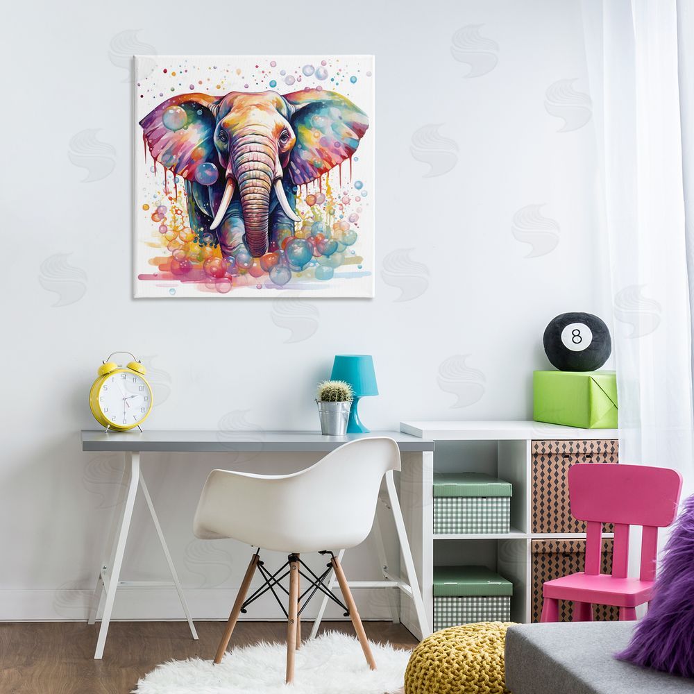 MB Cunningham Bubble Pattern Elephant Canvas Wall Art Print in Room