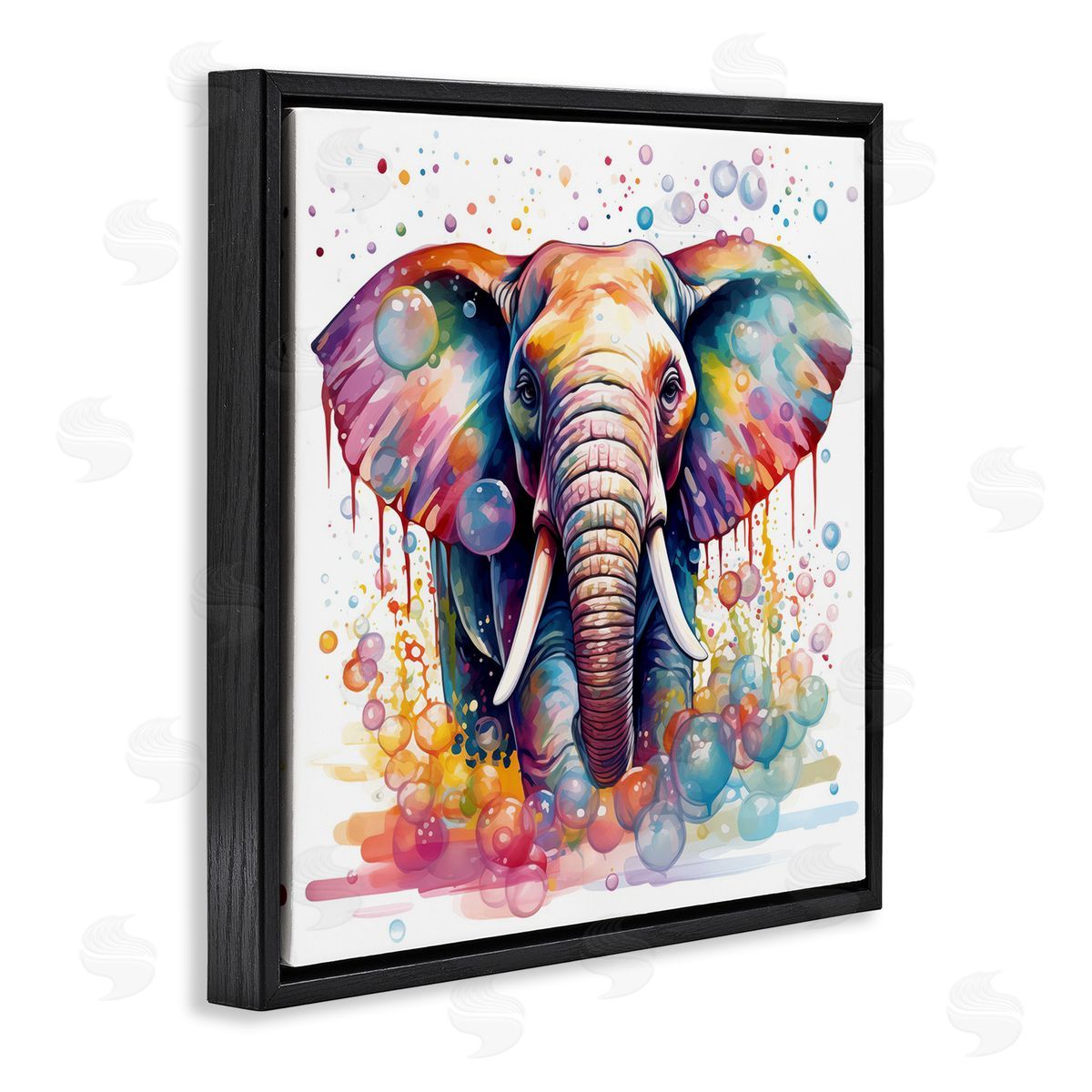 MB Cunningham Bubble Pattern Elephant Black Floating Frame Canvas Wall Art Print