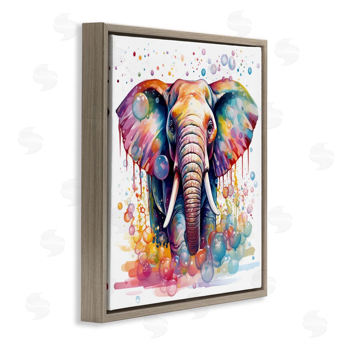 MB Cunningham Bubble Pattern Elephant Brown Floating Frame Canvas Wall Art Print