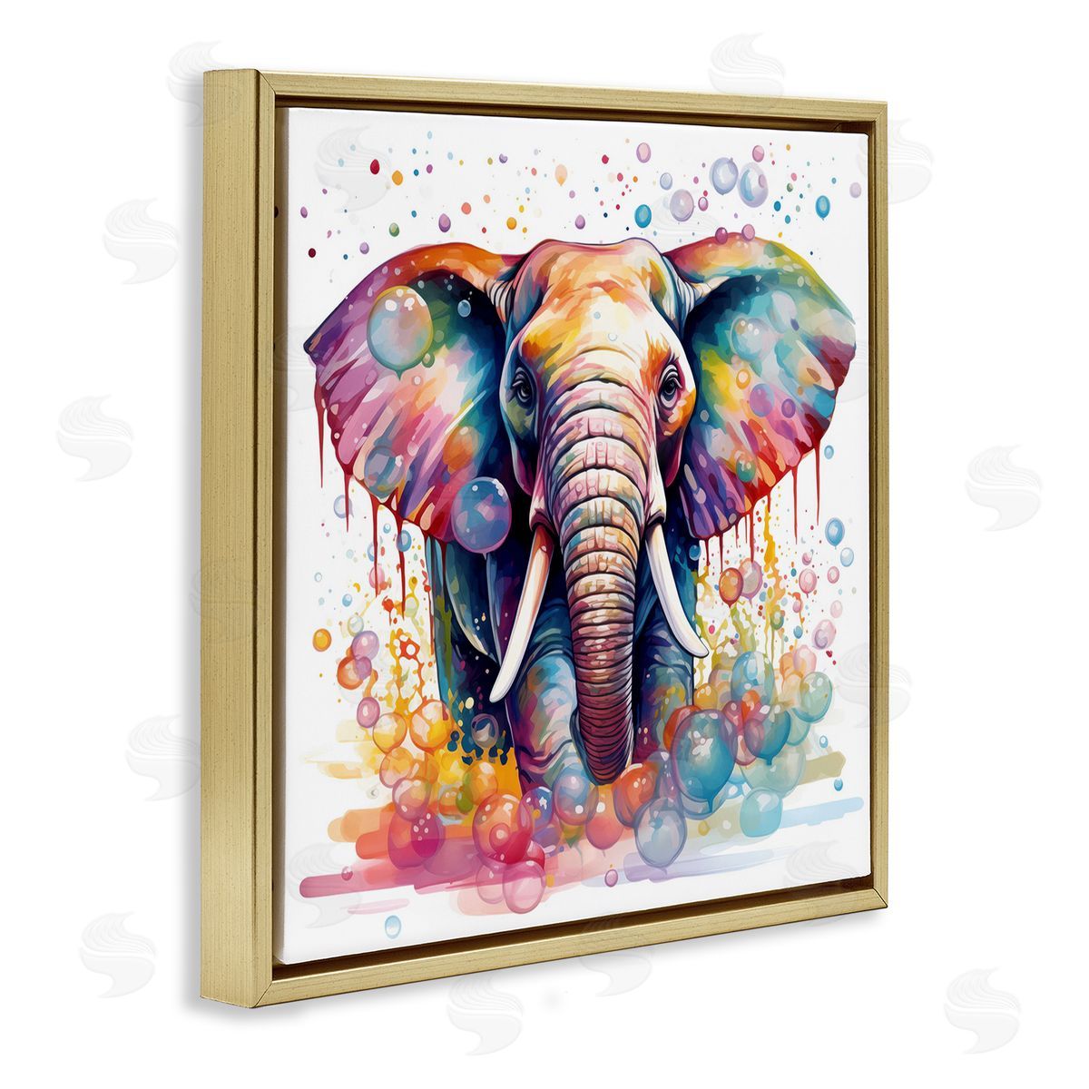 MB Cunningham Bubble Pattern Elephant Gold Floating Frame Canvas Wall Art Print