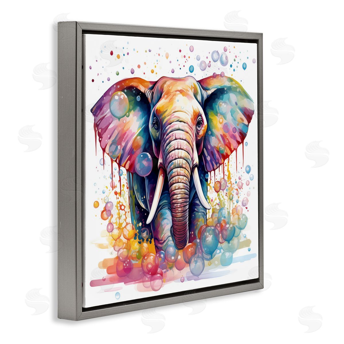 MB Cunningham Bubble Pattern Elephant Gray Floating Frame Canvas Wall Art Print