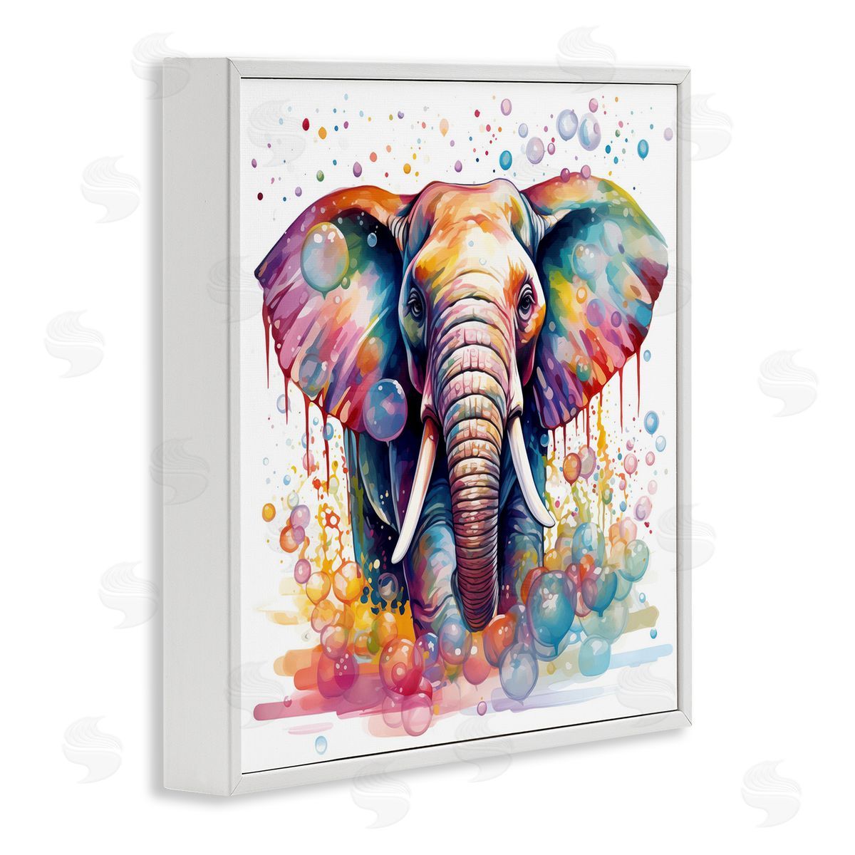 MB Cunningham Bubble Pattern Elephant White Framed Giclee Wall Art Print