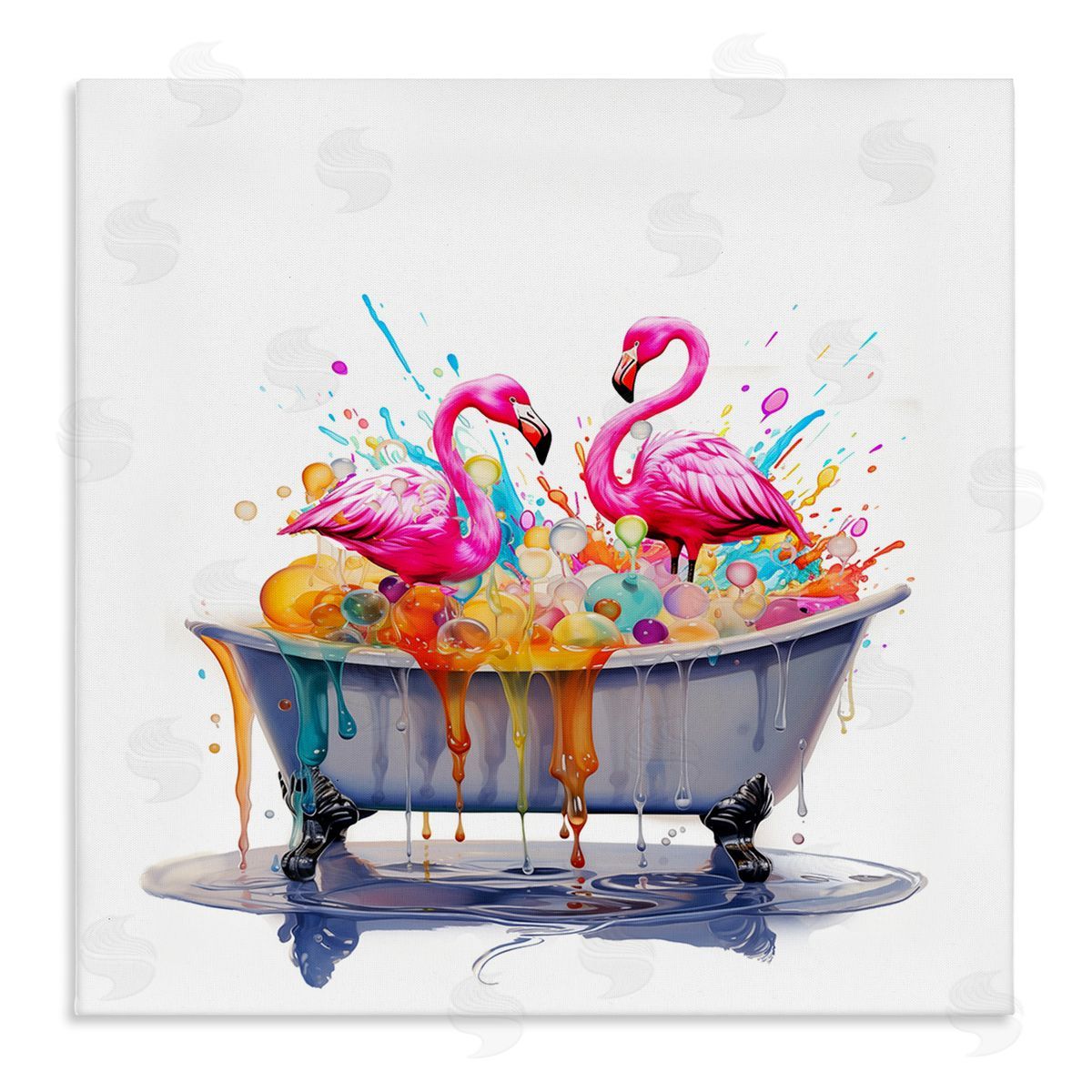 Flamingo Bubble Bath Canvas Wall Art, Home Decor by Mary Cunningham