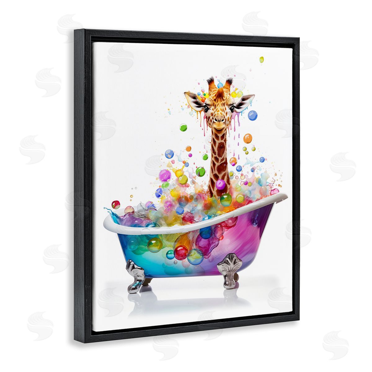MB Cunningham Rainbow Bubble Bath Giraffe Black Floating Frame Canvas Wall Art Print