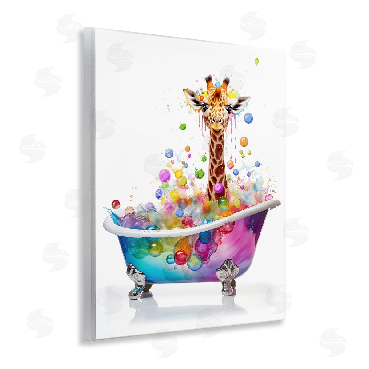 MB Cunningham Rainbow Bubble Bath Giraffe Wooden Wall Plaque Art Print