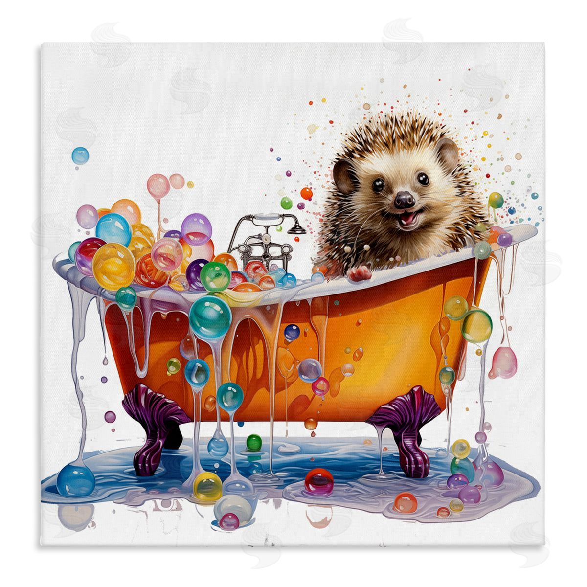 MB Cunningham Happy Hedgehog Bubble Bath Canvas Wall Art Print