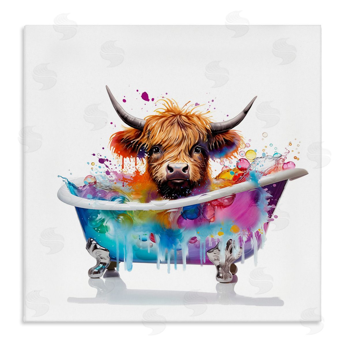 Vivid Bath Time Cattle Canvas Wall Art, Home Decor by Mary Cunningham
