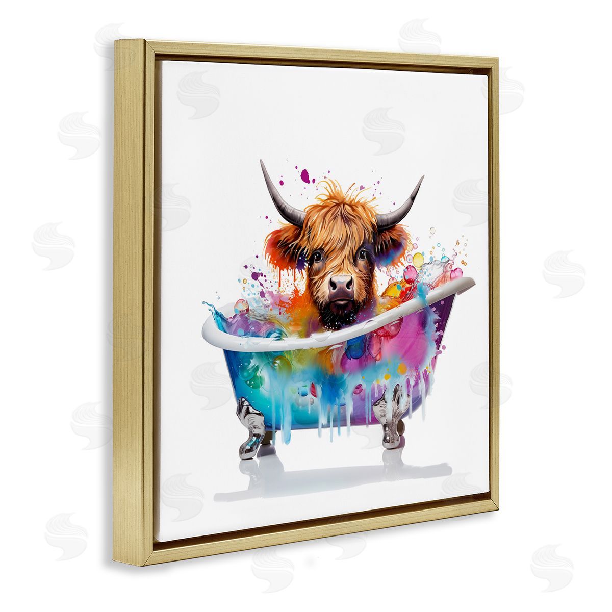 Vivid Bath Time Cattle Gold Floating Frame Canvas Wall Art, Home Decor by Mary Cunningham