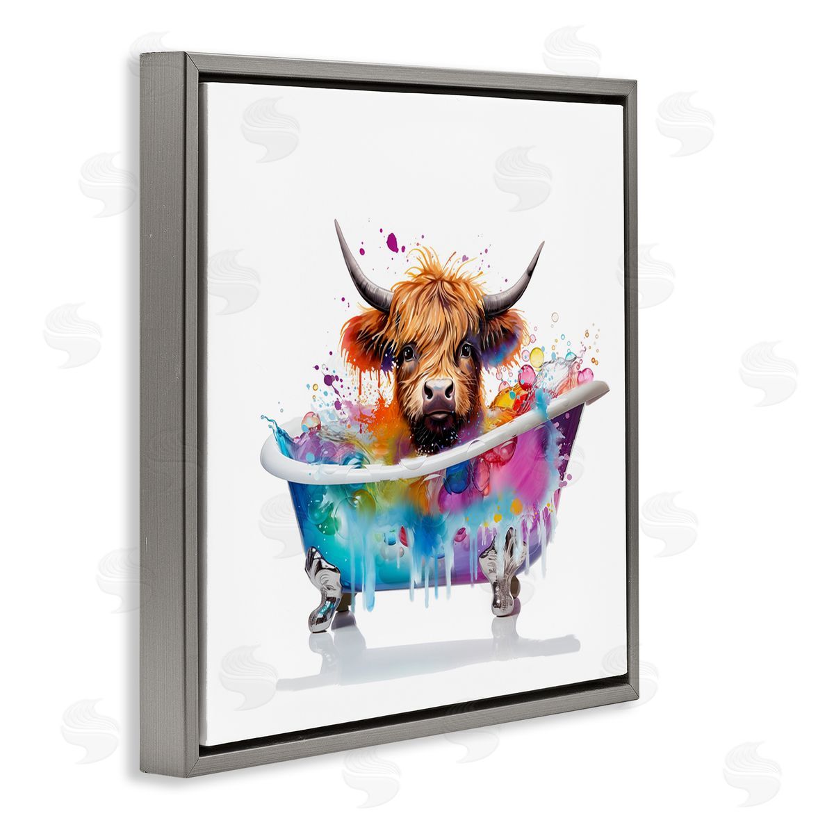 Vivid Bath Time Cattle Grey Floating Frame Canvas Wall Art, Home Decor by Mary Cunningham